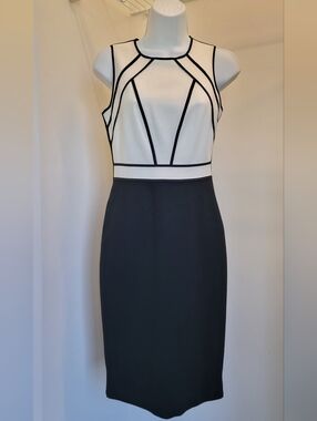White House Black Market Black & White Shift Midi Dress Sz: 0P